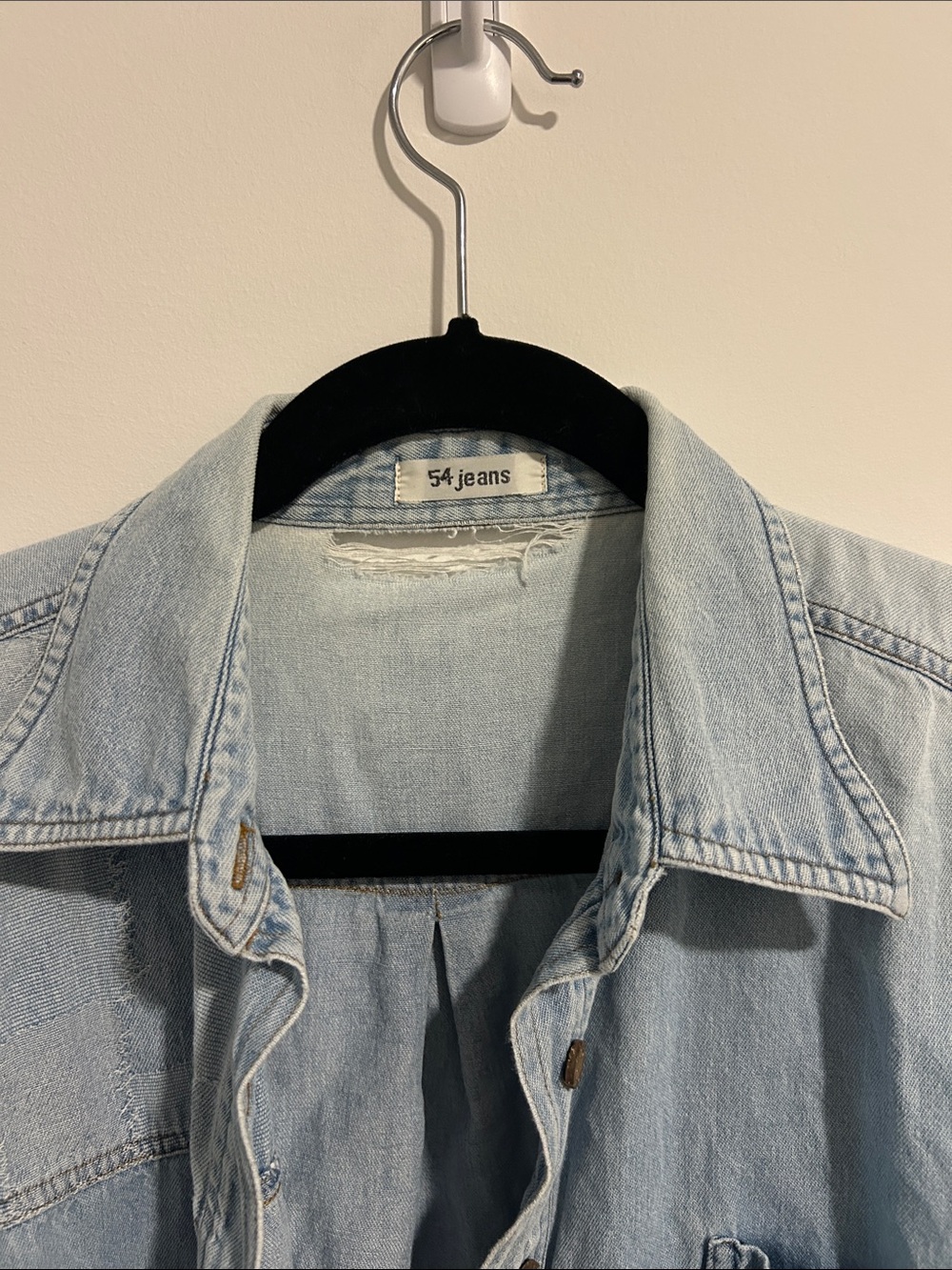 Vintage Patchwork Light Blue Denim - Casual Button-Down - Picture 2 of 3